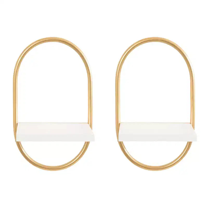 Set di 2 mensole da parete galleggianti ovali – Bianco e oro