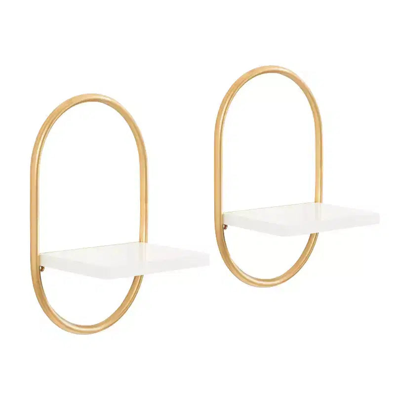 Set di 2 mensole da parete galleggianti ovali – Bianco e oro