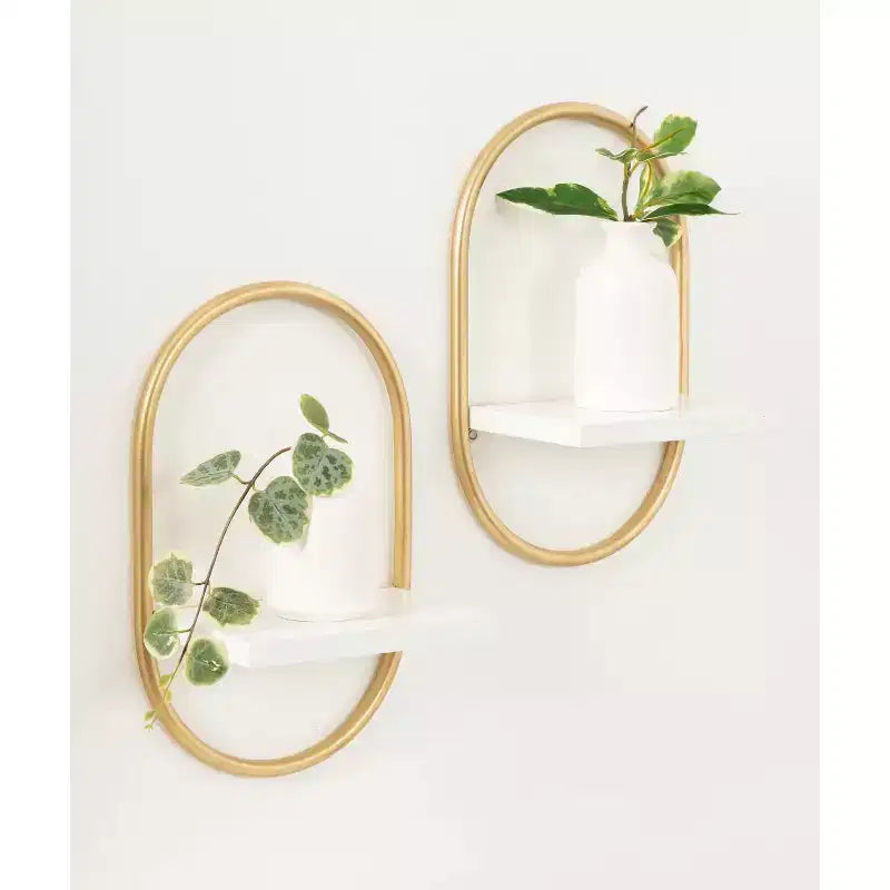 Set di 2 mensole da parete galleggianti ovali – Bianco e oro