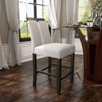 Set di 2 sgabelli da bar altezza bancone con schienale e seduta imbottiti, gambe in legno, bianco/nero