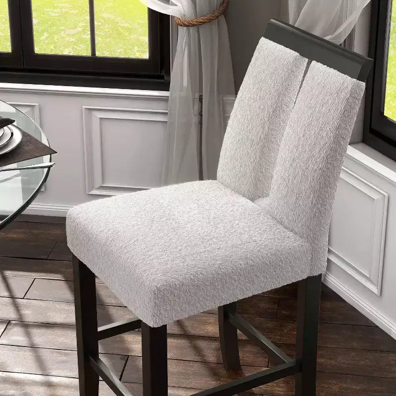 Set di 2 sgabelli da bar altezza bancone con schienale e seduta imbottiti, gambe in legno, bianco/nero