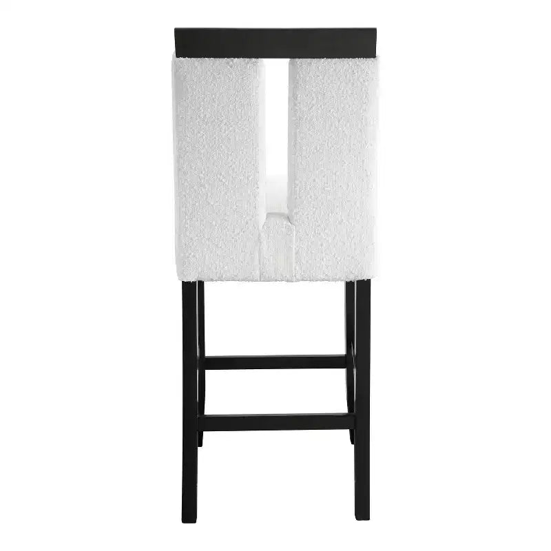Set di 2 sgabelli da bar altezza bancone con schienale e seduta imbottiti, gambe in legno, bianco/nero
