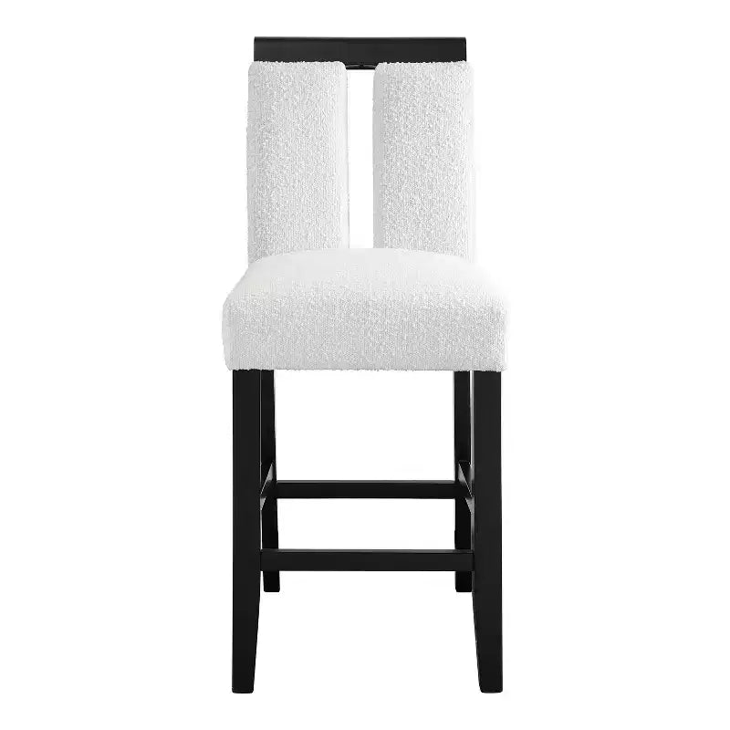 Set di 2 sgabelli da bar altezza bancone con schienale e seduta imbottiti, gambe in legno, bianco/nero