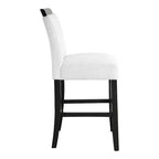 Set di 2 sgabelli da bar altezza bancone con schienale e seduta imbottiti, gambe in legno, bianco/nero