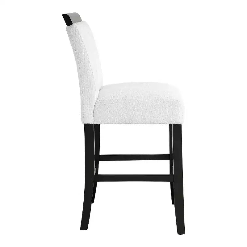 Set di 2 sgabelli da bar altezza bancone con schienale e seduta imbottiti, gambe in legno, bianco/nero