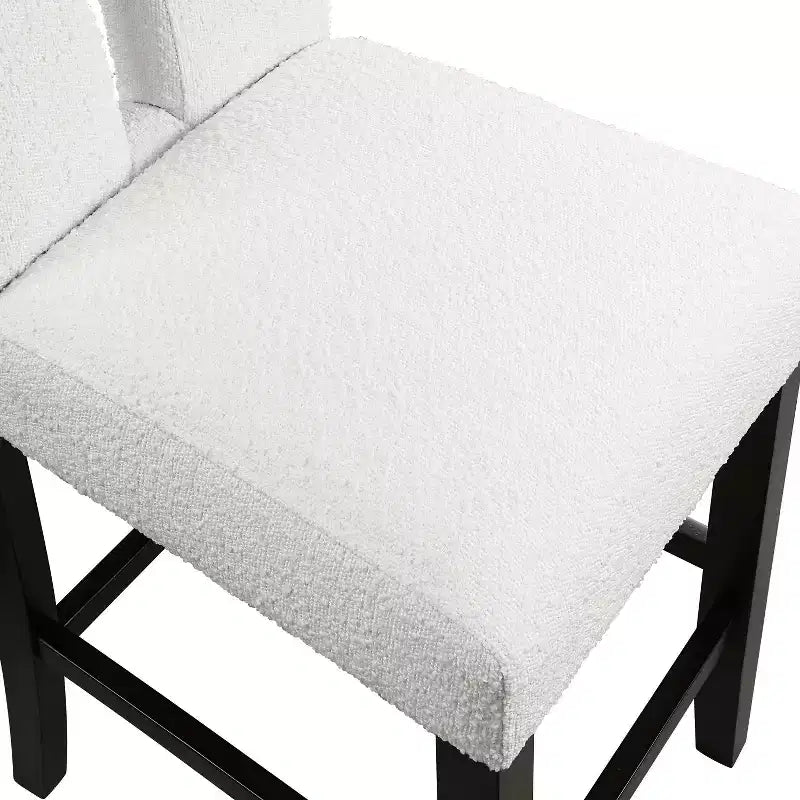 Set di 2 sgabelli da bar altezza bancone con schienale e seduta imbottiti, gambe in legno, bianco/nero