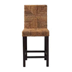Laymi Mahogany Wood and Seagrass Counter Height Barstool Natural Brown/Dark Brown - Baxton Studio