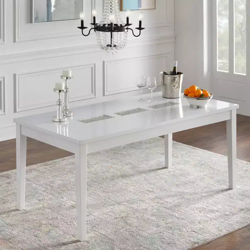 Tavolo da pranzo rettangolare bianco – 6 posti, MDF e legno di gomma, stile contemporaneo