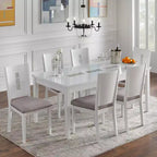 Tavolo da pranzo rettangolare bianco – 6 posti, MDF e legno di gomma, stile contemporaneo