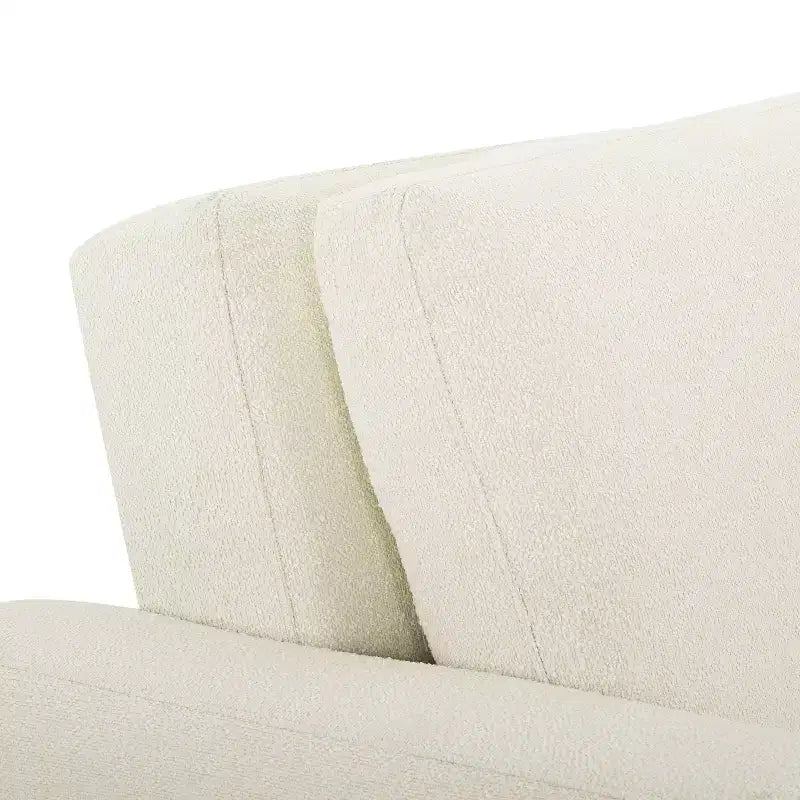 Divano Letto Convertibile – Bouclé Avorio, Misura Matrimoniale Francese, Cuscini a Molle Insacchettate, Gambe in Legno di Gomma