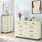 Set da 2 pezzi per camera da letto – Cassettiera a 9 cassetti e comò a 5 cassetti, bianco sporco