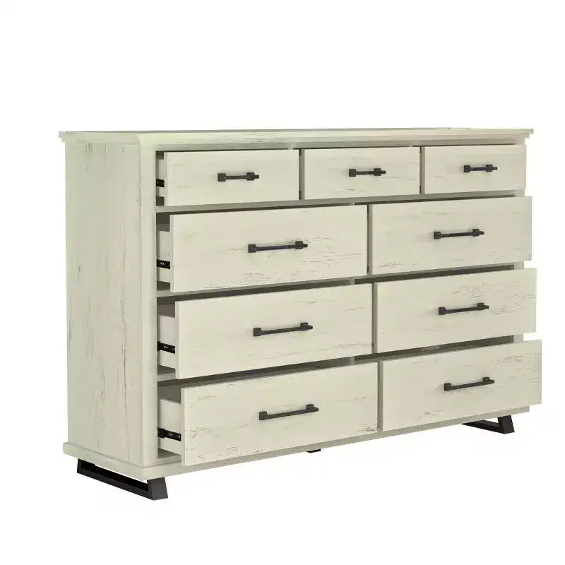 Set da 2 pezzi per camera da letto – Cassettiera a 9 cassetti e comò a 5 cassetti, bianco sporco