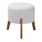 Poggiapiedi Pouf Rotondo Rivestito in Boucle con Gambe in Legno