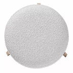 Poggiapiedi Pouf Rotondo Rivestito in Boucle con Gambe in Legno