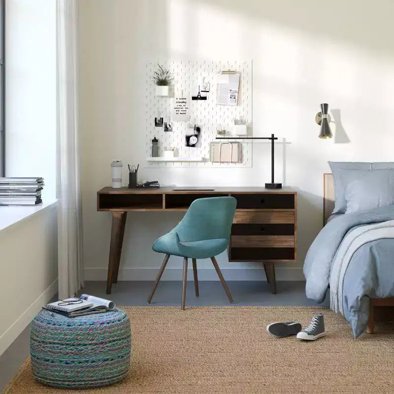 Scrivania Mid-Century Modern con cassetti laterali e archivio
