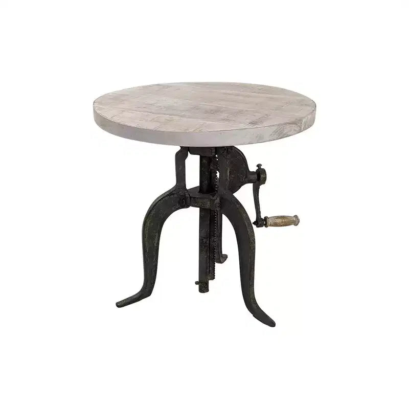Carolina Living Emma Adjustable Crank Accent Table Natural Driftwood/Aged Iron: 30 Day Warranty, Mango Wood Top, Iron Frame