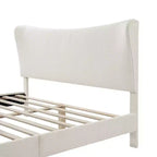 Letto Queen a piattaforma con testiera ad ali imbottito in tessuto Bouclé - Bianco