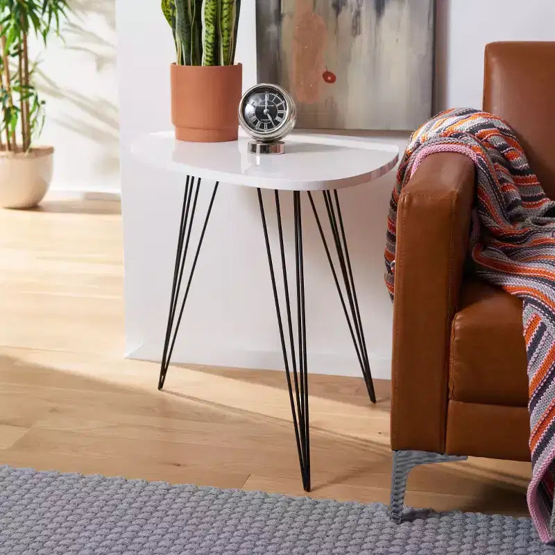 Tavolino d'appoggio Accent Mid-Century Moderno – Piano Bianco e Gambe in Ferro Nero