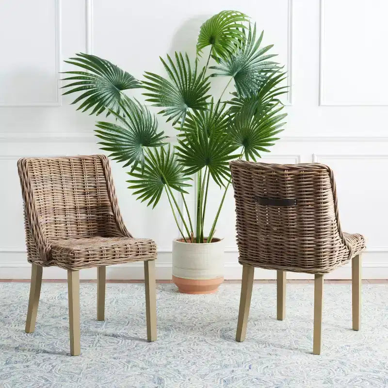 Sedie da pranzo senza braccioli in rattan, set da 2, grigio