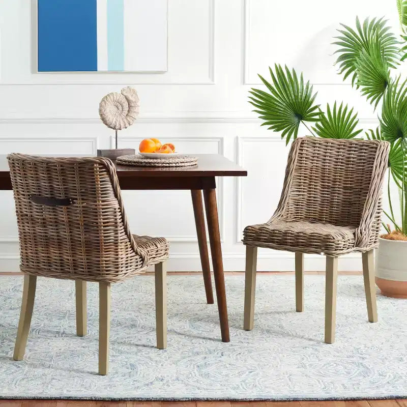 Sedie da pranzo senza braccioli in rattan, set da 2, grigio