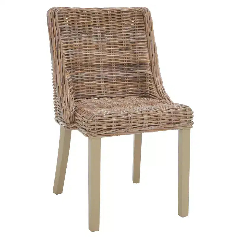 Sedie da pranzo senza braccioli in rattan, set da 2, grigio