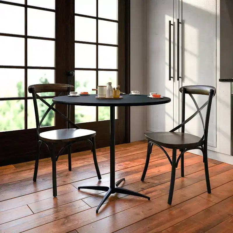 Tavolo da cocktail rotondo in legno da 36" con colonne da 30" e 42" di altezza
