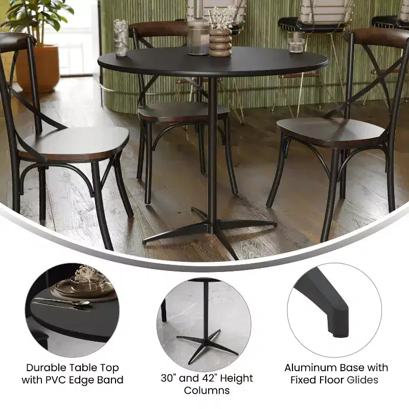 Tavolo da cocktail rotondo in legno da 36" con colonne da 30" e 42" di altezza