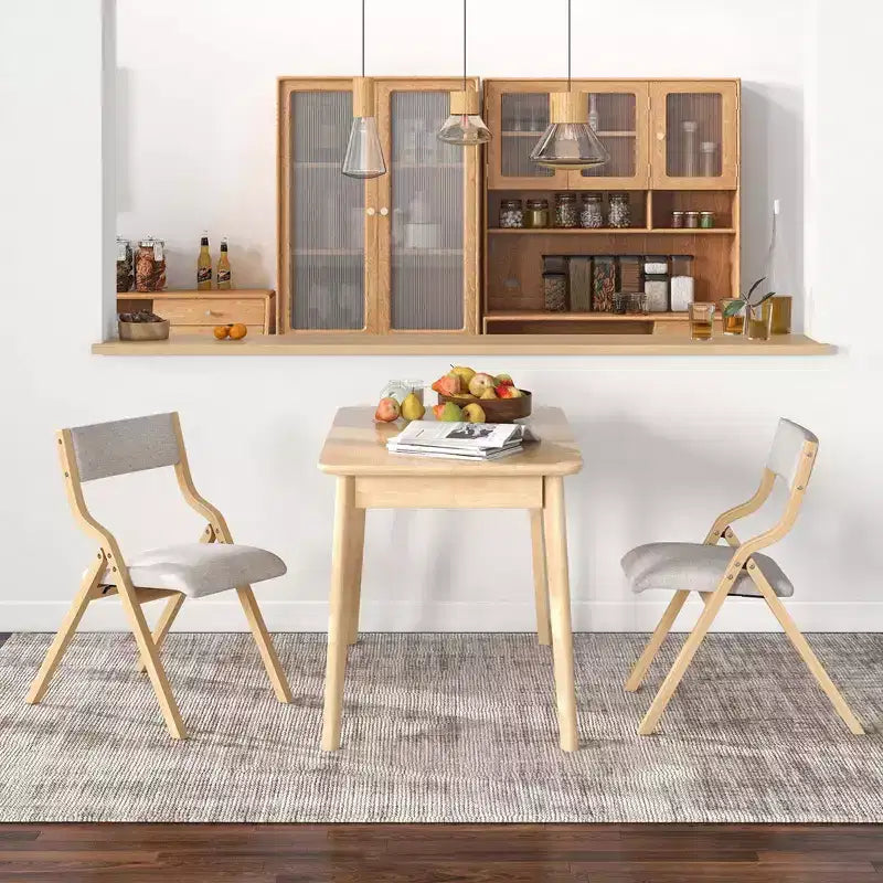 Set di 2 sedie da pranzo pieghevoli, struttura in legno con seduta imbottita in tessuto di lino