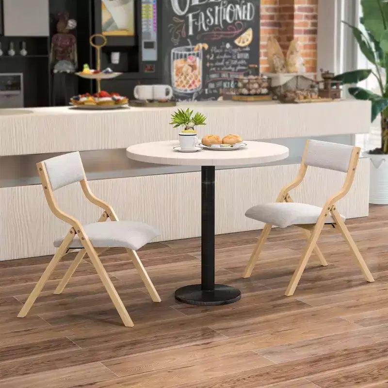 Set di 2 sedie da pranzo pieghevoli, struttura in legno con seduta imbottita in tessuto di lino