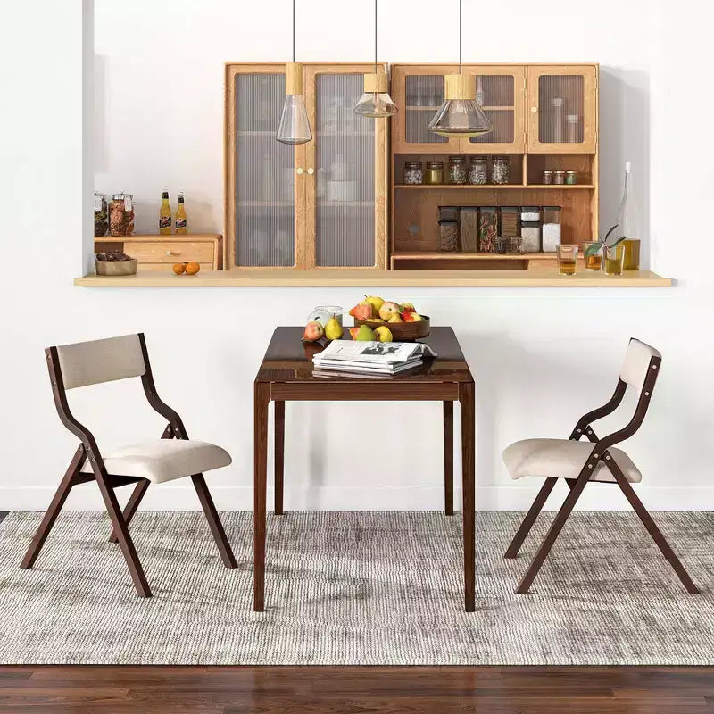 Set di 2 sedie da pranzo pieghevoli, struttura in legno con seduta imbottita in tessuto di lino