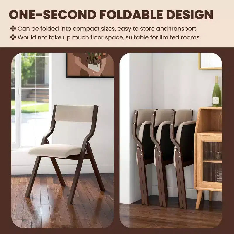Set di 2 sedie da pranzo pieghevoli, struttura in legno con seduta imbottita in tessuto di lino