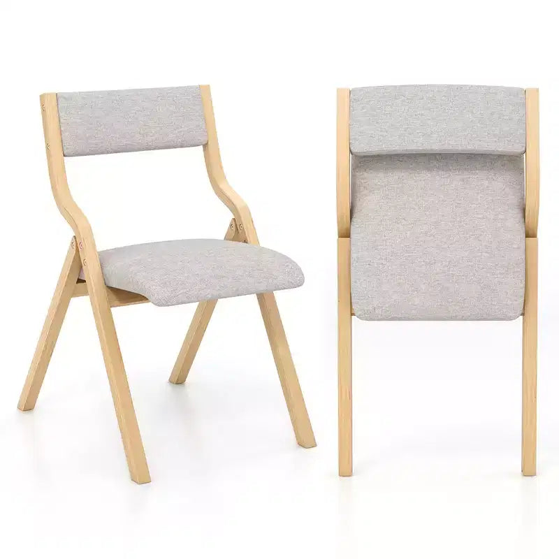 Set di 2 sedie da pranzo pieghevoli, struttura in legno con seduta imbottita in tessuto di lino