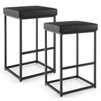 Costway 30 Barstools Set of 2 Upholstered Bar Height Chairs PU Leather w/Footrest Brown/Black/Grey