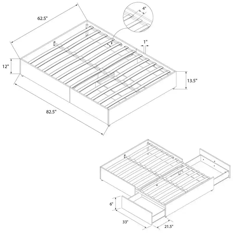 Letto matrimoniale Queen con cassetti contenitore