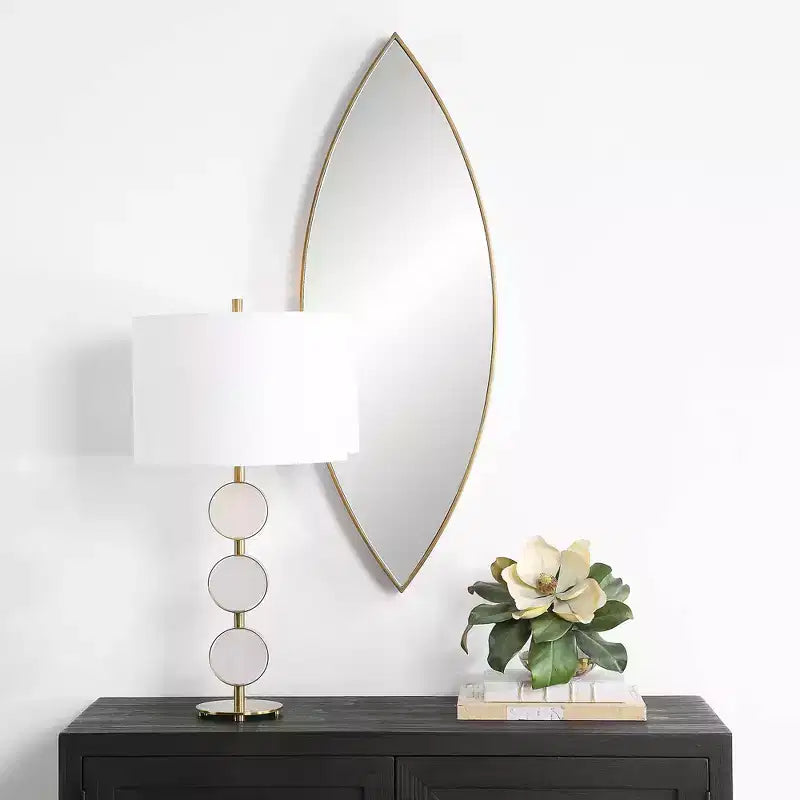 Specchio da parete ovale in metallo bronzo dorato anticato, 35,5 x 101 cm