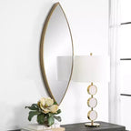 Specchio da parete ovale in metallo bronzo dorato anticato, 35,5 x 101 cm