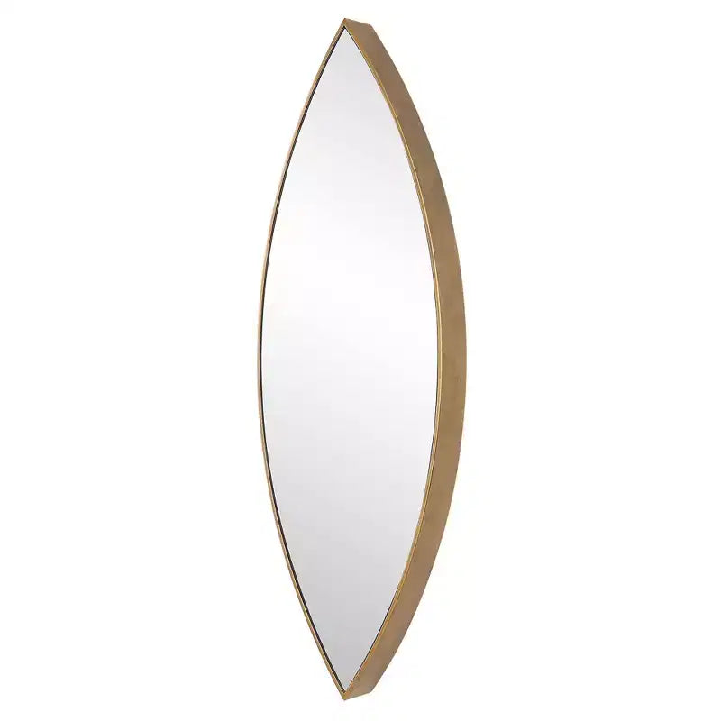 Specchio da parete ovale in metallo bronzo dorato anticato, 35,5 x 101 cm