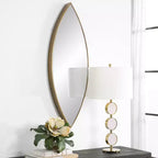 Specchio da parete ovale in metallo bronzo dorato anticato, 35,5 x 101 cm