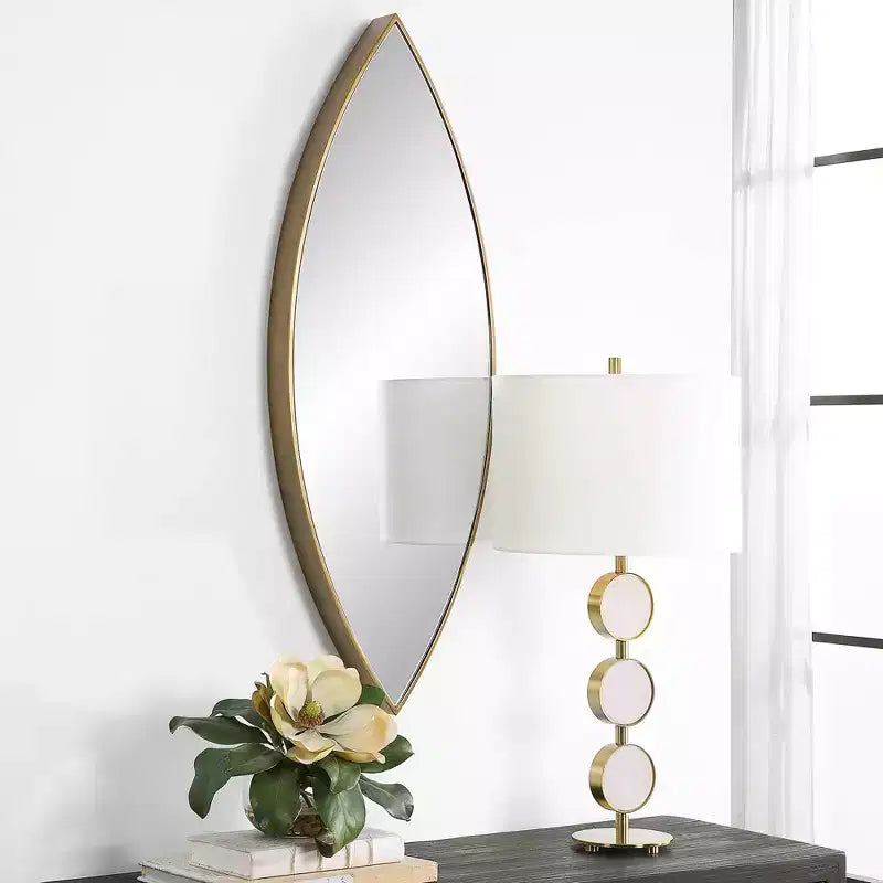 Specchio da parete ovale in metallo bronzo dorato anticato, 35,5 x 101 cm
