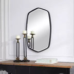 Specchio da parete moderno smussato con cornice in ferro nero satinato, 22,25" L x 36" H
