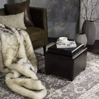 Pouf Contenitore Quadrato con Coperchio a Vassoio Ribaltabile