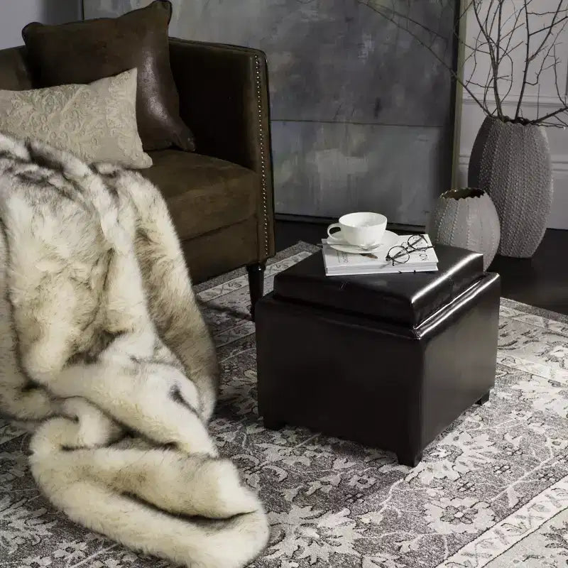 Pouf Contenitore Quadrato con Coperchio a Vassoio Ribaltabile