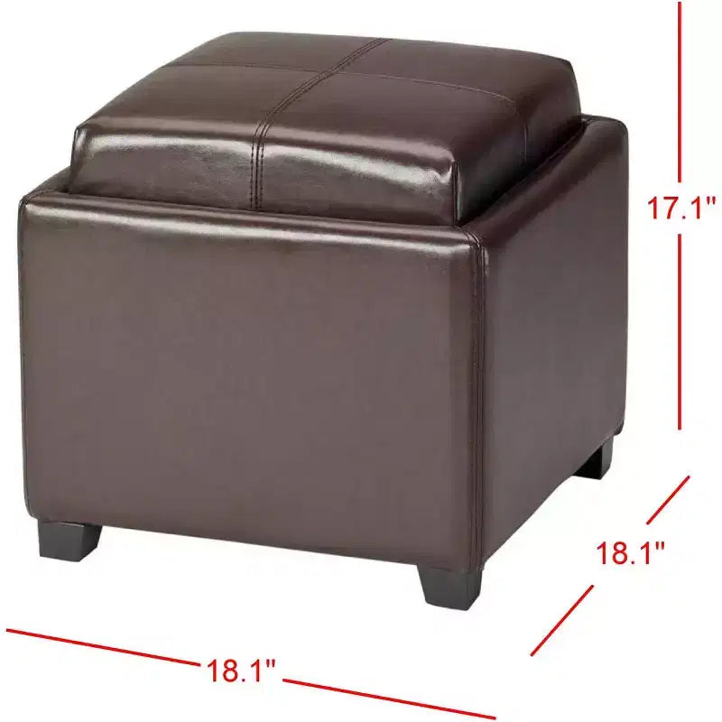 Pouf Contenitore Quadrato con Coperchio a Vassoio Ribaltabile