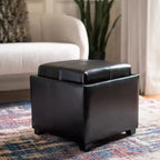 Pouf Contenitore Quadrato con Coperchio a Vassoio Ribaltabile