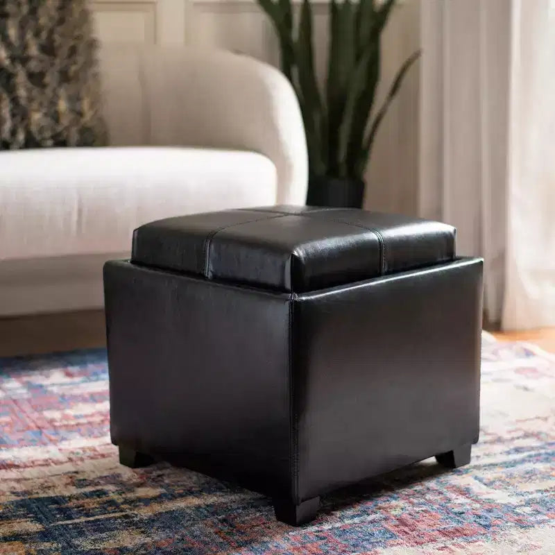 Pouf Contenitore Quadrato con Coperchio a Vassoio Ribaltabile