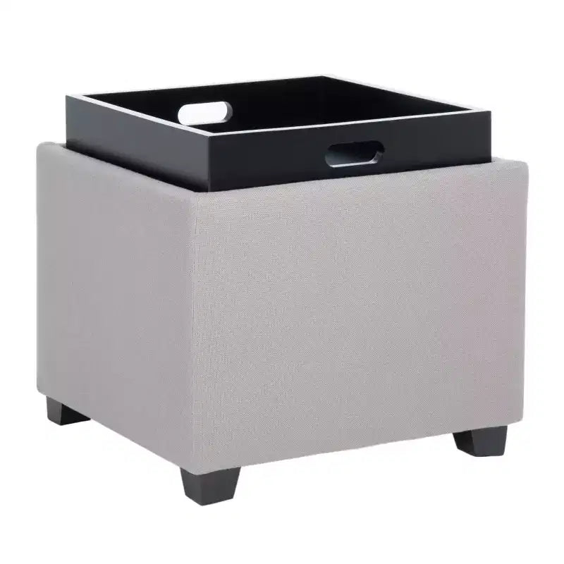 Pouf Contenitore Quadrato con Coperchio a Vassoio Ribaltabile