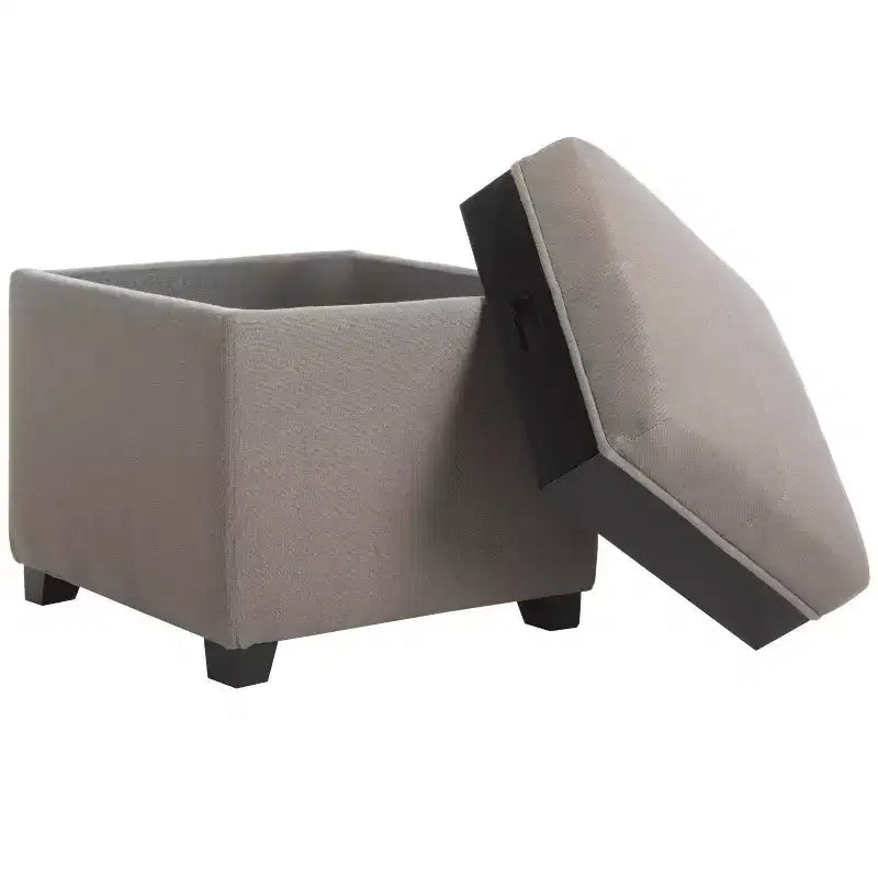 Pouf Contenitore Quadrato con Coperchio a Vassoio Ribaltabile