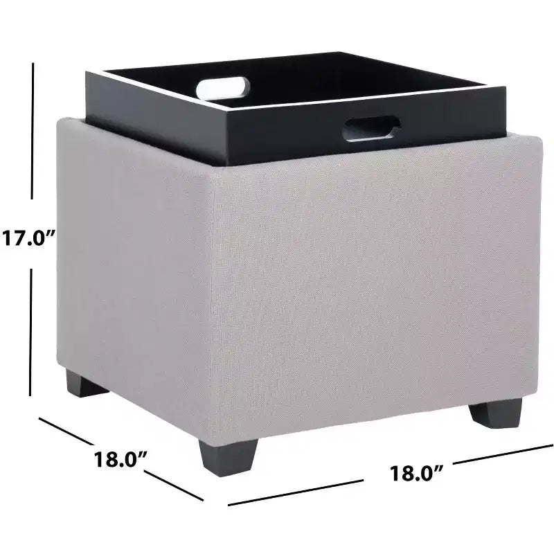 Pouf Contenitore Quadrato con Coperchio a Vassoio Ribaltabile