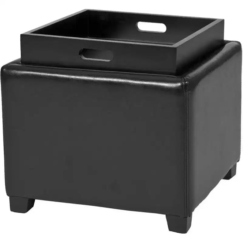 Pouf Contenitore Quadrato con Coperchio a Vassoio Ribaltabile