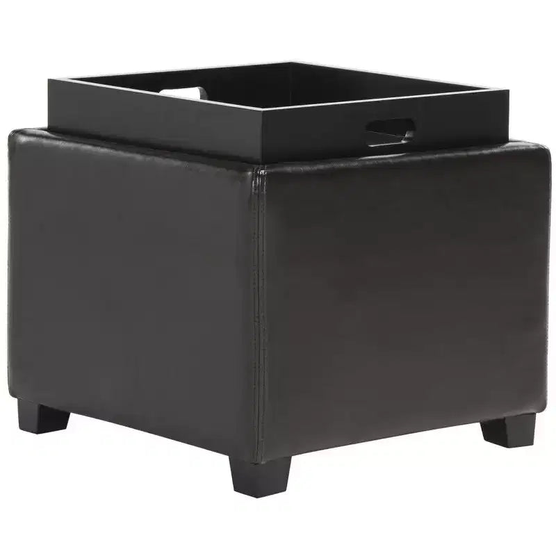 Pouf Contenitore Quadrato con Coperchio a Vassoio Ribaltabile